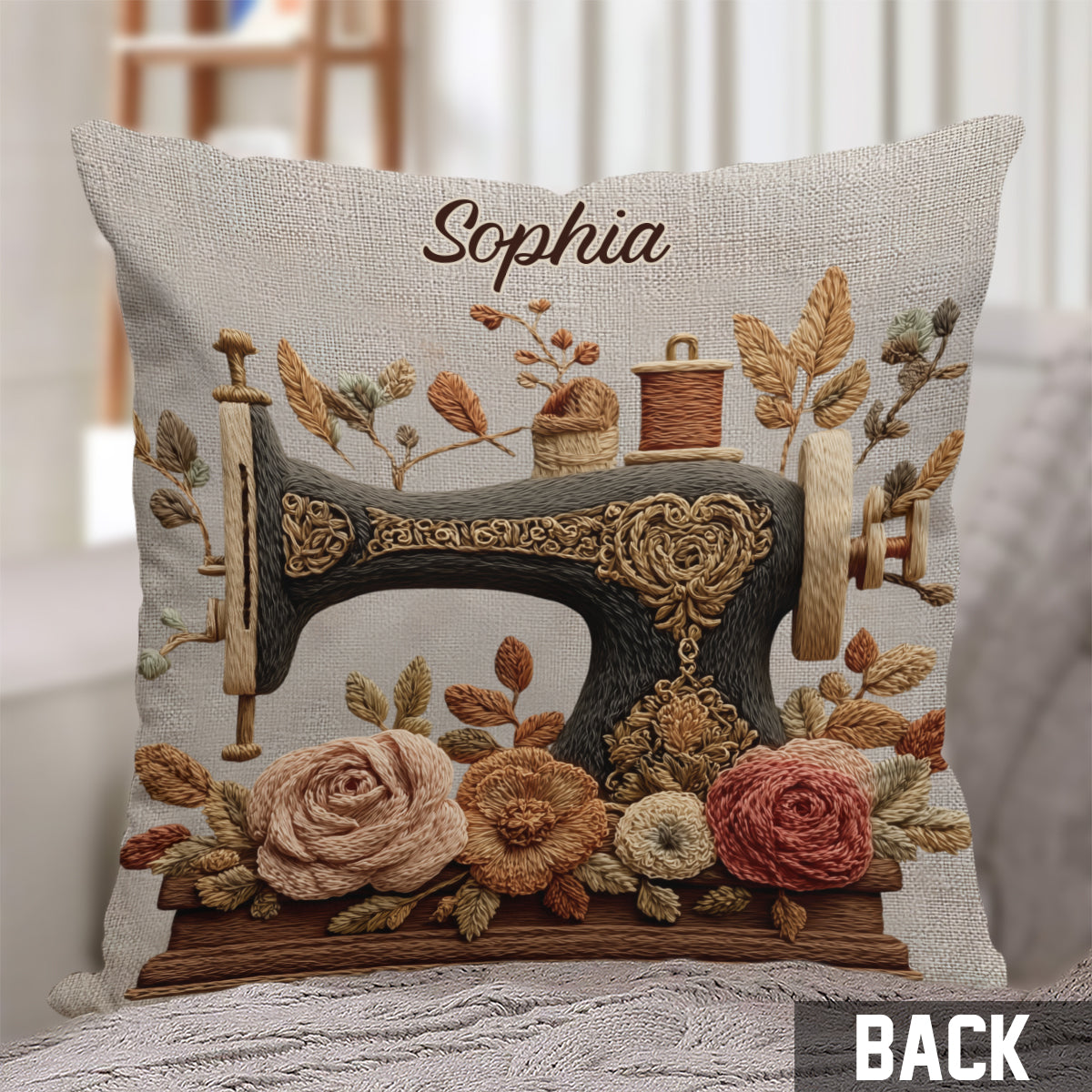 J'adore coudre - Coussin décoratif personnalisé sur le thème de la couture