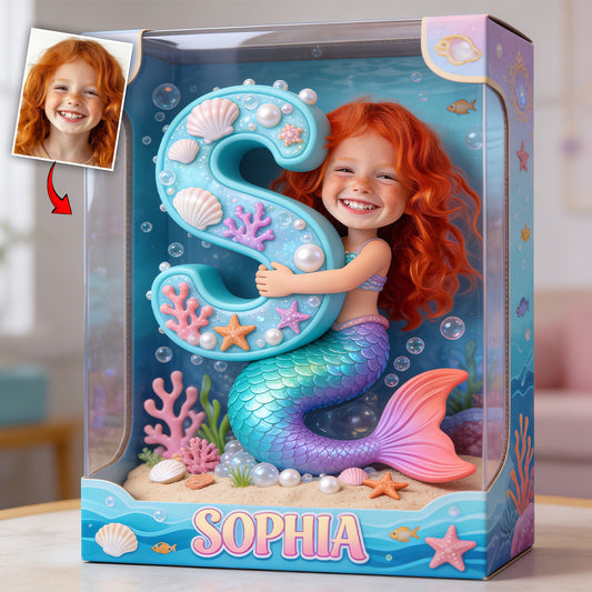 Mermaid Alphabet Letter & Custom Photo - Personalized Kid Custom Shaped Acrylic Plaque