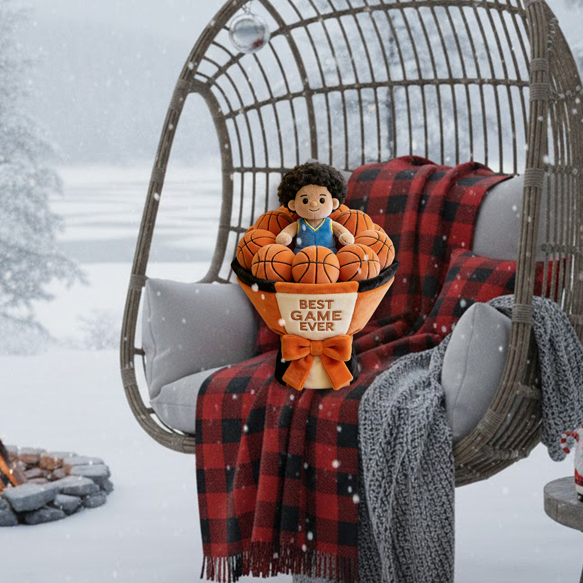 Individuell gestalteter Basketball-Plüschstrauß – Personalisiertes Basketball-Kissen aus hochwertigem Kunstfell