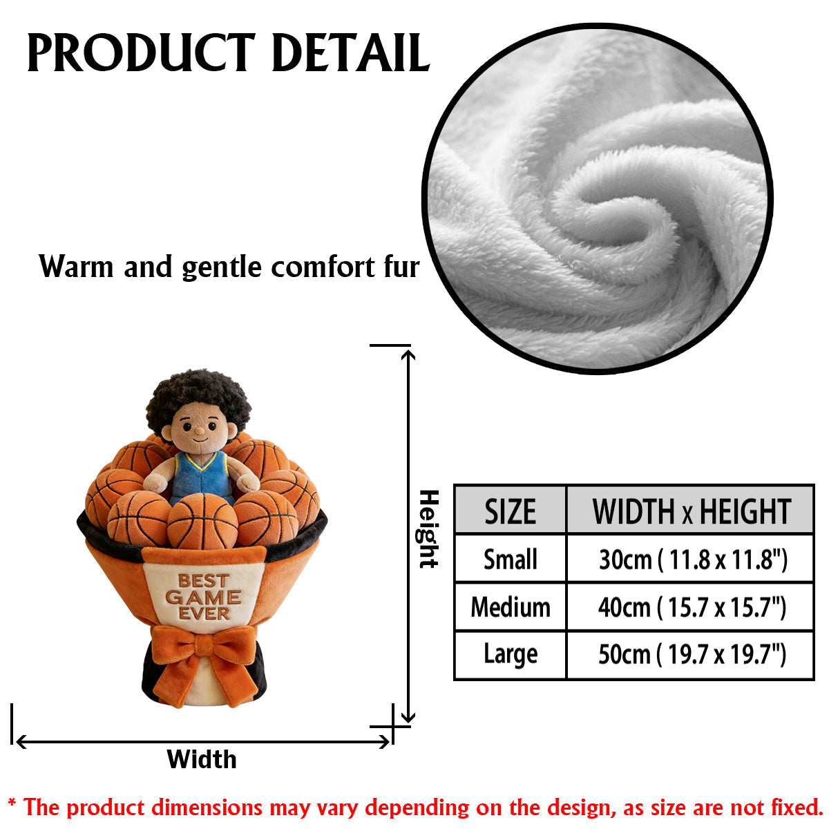 Individuell gestalteter Basketball-Plüschstrauß – Personalisiertes Basketball-Kissen aus hochwertigem Kunstfell