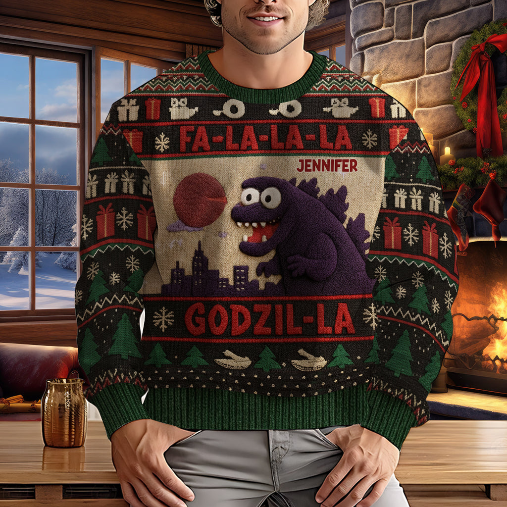 Godzilla Christmas Falala - Personalized Giant Monster Ugly Sweater