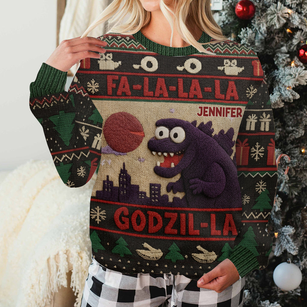 Godzilla Christmas Falala - Personalized Giant Monster Ugly Sweater