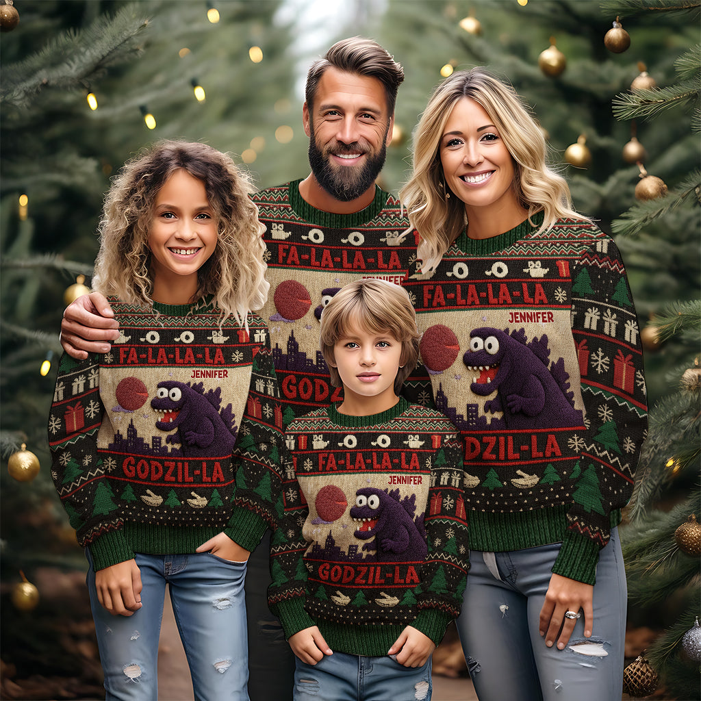 Godzilla Christmas Falala - Personalized Giant Monster Ugly Sweater