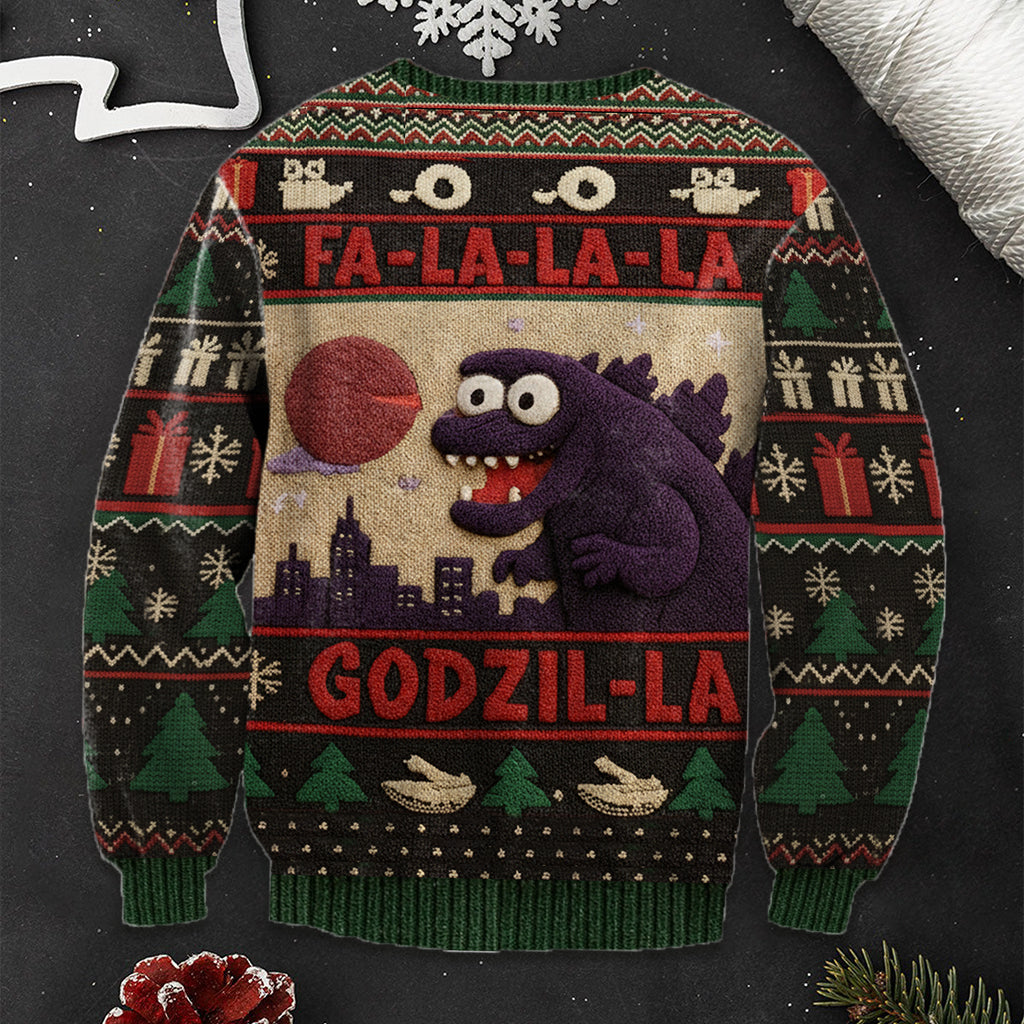 Godzilla Christmas Falala - Personalized Giant Monster Ugly Sweater