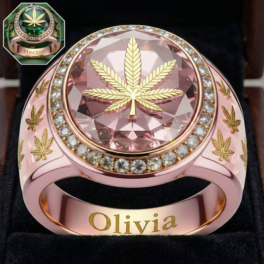 Bague chevalière personnalisée en pierre unique - Motif cannabis
