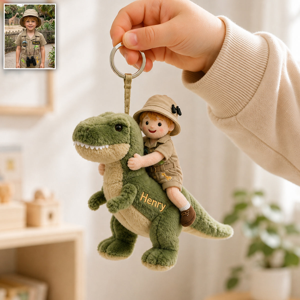 Dino Fahrer - Personalisierter Kinder Plüsch Schlüsselanhänger