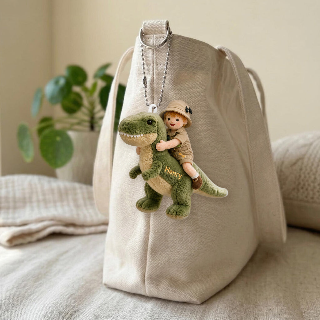 Dino Fahrer - Personalisierter Kinder Plüsch Schlüsselanhänger