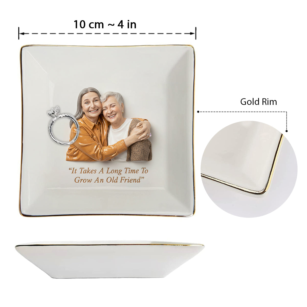 Custom Friends Photo Trinket Tray For Friendship - Personalized Bestie Fully Printed Jewelry Dish