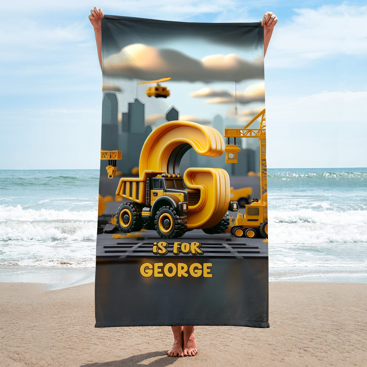 Kid Mermaid/ Dinosaur/ Truck Alphabets - Personalized Kid Quick-dry Beach Towel/ Bath Towel