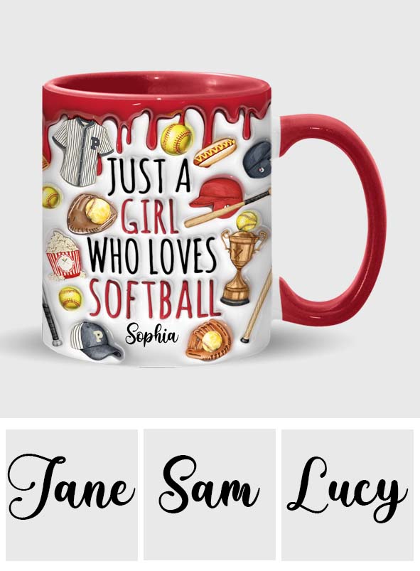Just A Girl Who Loves Softball - Personalized Softball Accent Mug