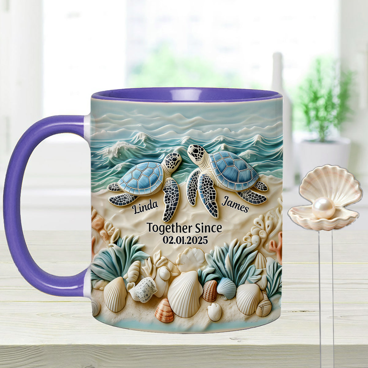 Schildkrötenpaar – Personalisiertes Schildkröten-Set: Akzentbecher mit Acryl-Rührstäbchen