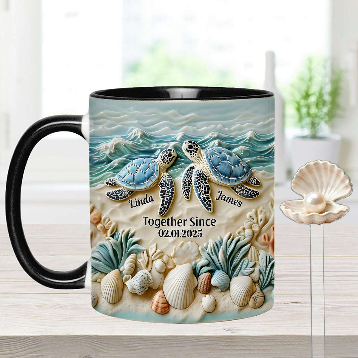 Schildkrötenpaar – Personalisiertes Schildkröten-Set: Akzentbecher mit Acryl-Rührstäbchen