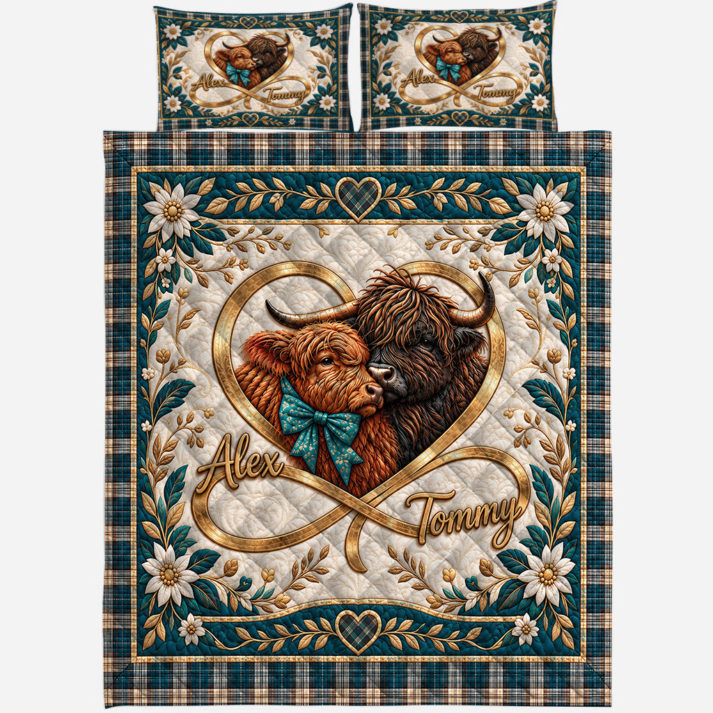 Love You Infinite - Personalized Highland Cow Quilt Set