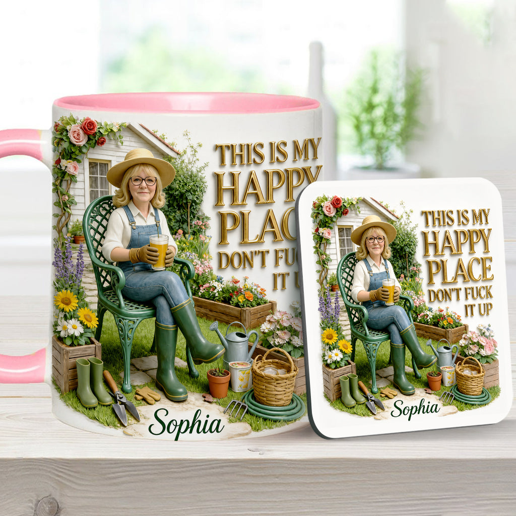 Garden Is My Happy Place - Personalized Gardening Accent Mug & Coaster