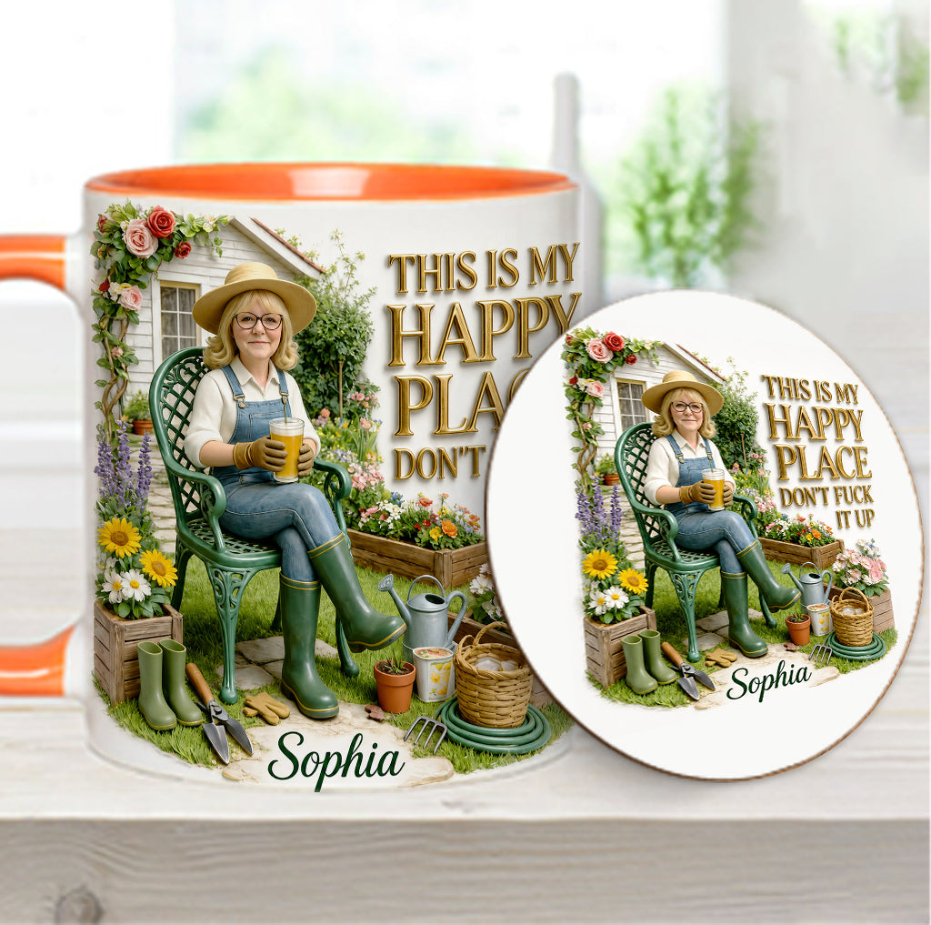 Garden Is My Happy Place - Personalized Gardening Accent Mug & Coaster