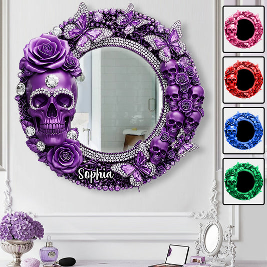 Beautiful Skull With Roses - Personalized Skull Wall Hanging Mirror