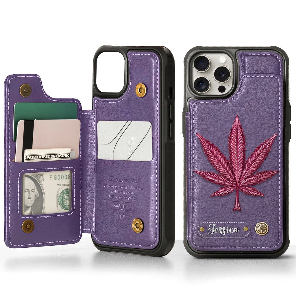 Bonne humeur - Étui portefeuille personnalisé pour téléphone avec motif cannabis