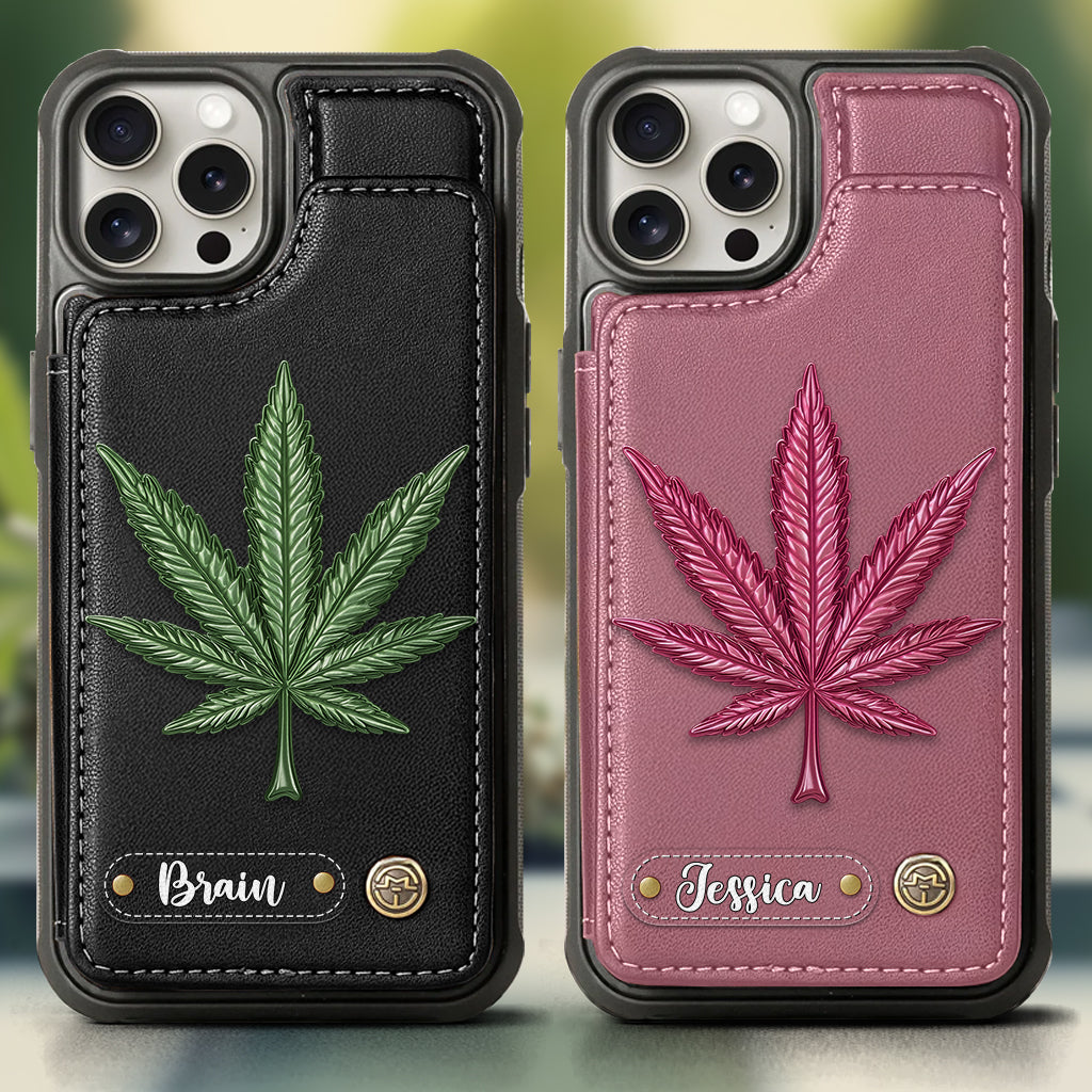 Bonne humeur - Étui portefeuille personnalisé pour téléphone avec motif cannabis