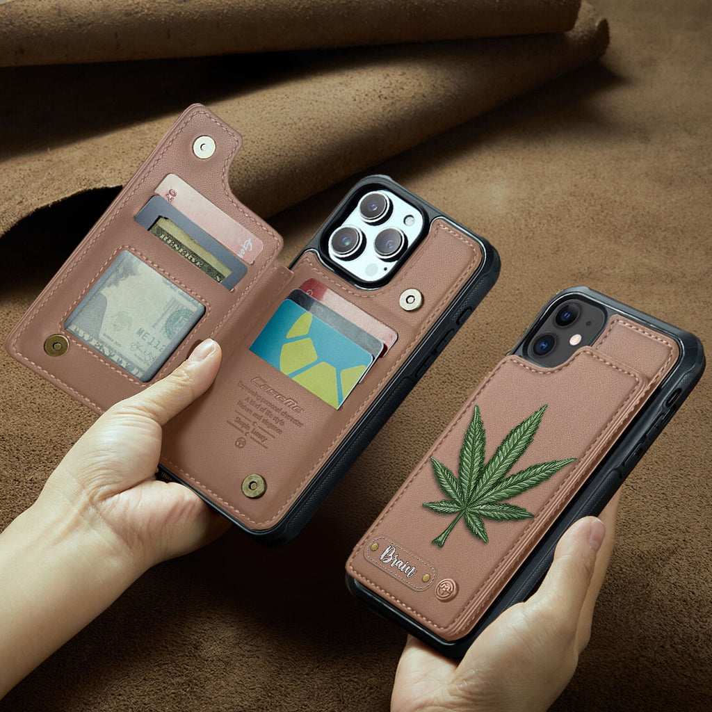 Bonne humeur - Étui portefeuille personnalisé pour téléphone avec motif cannabis