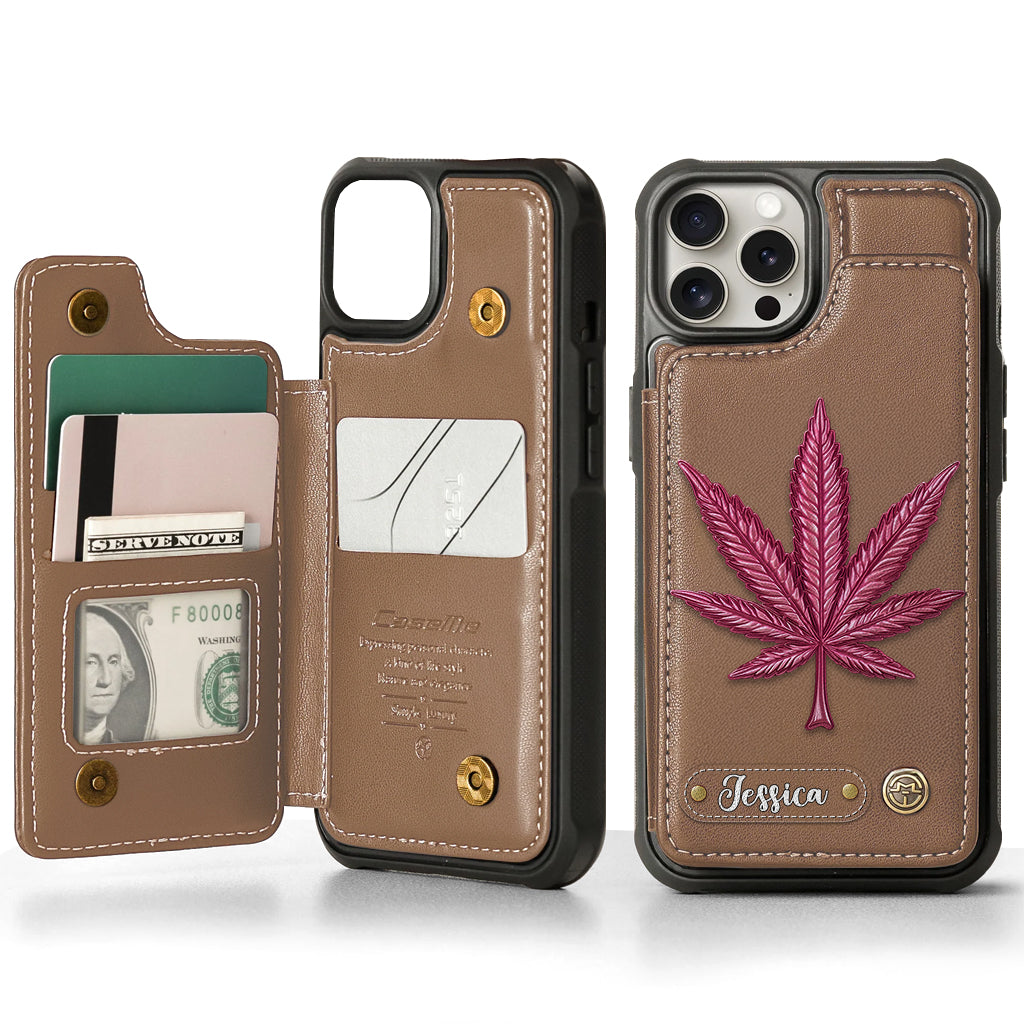 Bonne humeur - Étui portefeuille personnalisé pour téléphone avec motif cannabis