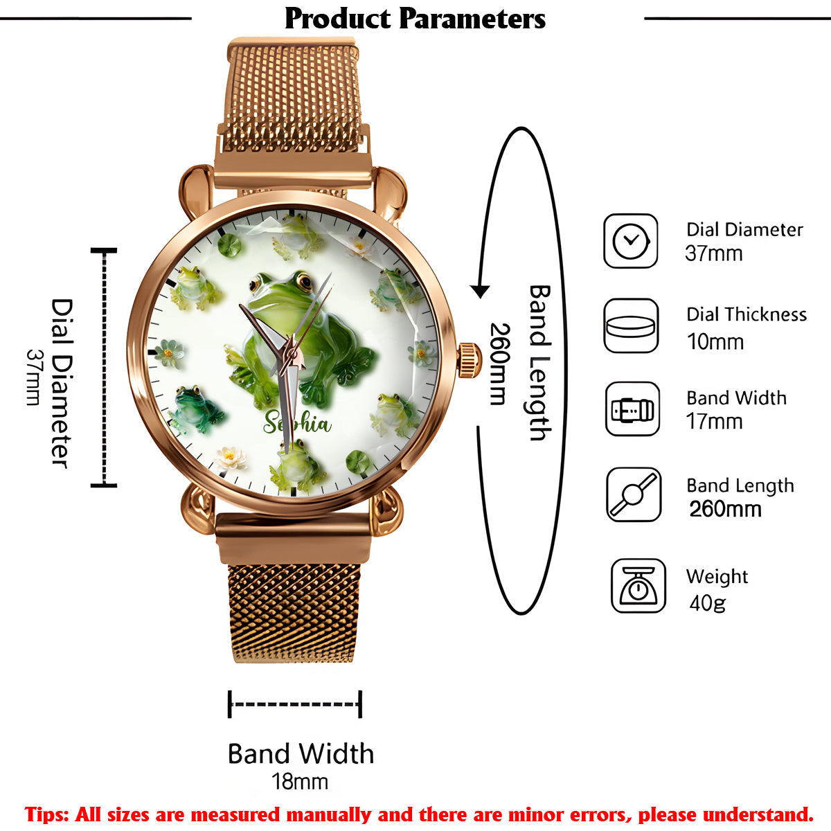 Einfach ein Mädchen, das Frösche liebt – personalisierte Frosch-Damenhanduhr 