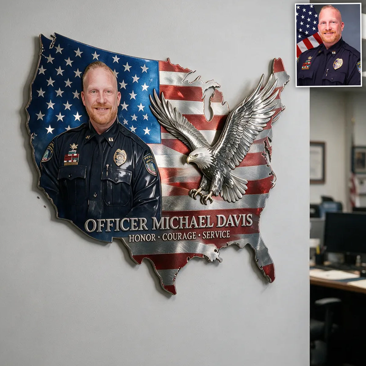 Custom Photo USA Flag Metal Sign, Personalized American Eagle Wall Art, Gift For Him/ Veteran/ Police/ Firefighter... - Personalized Real Men 3D Printed Cut Metal Sign