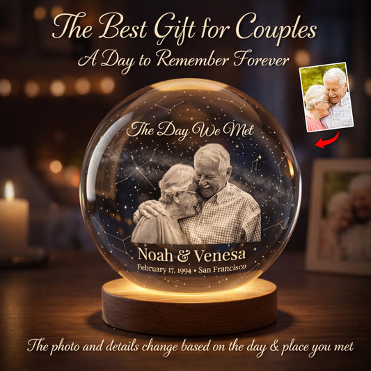Personalized Star Map, The Night We Met - Personalized Couple Crystal Ball Night Light