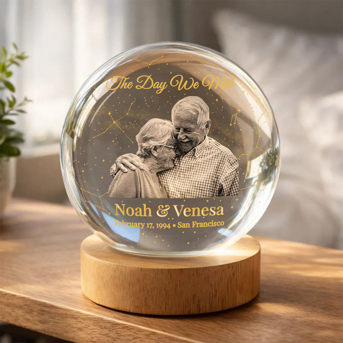 Personalized Star Map, The Night We Met - Personalized Couple Crystal Ball Night Light