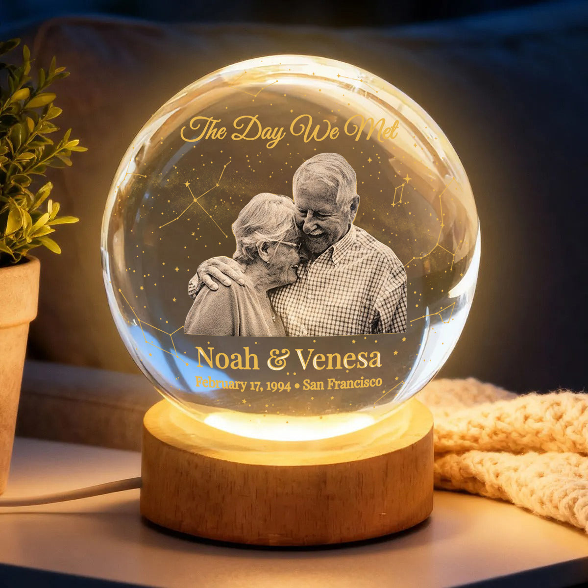 Personalized Star Map, The Night We Met - Personalized Couple Crystal Ball Night Light