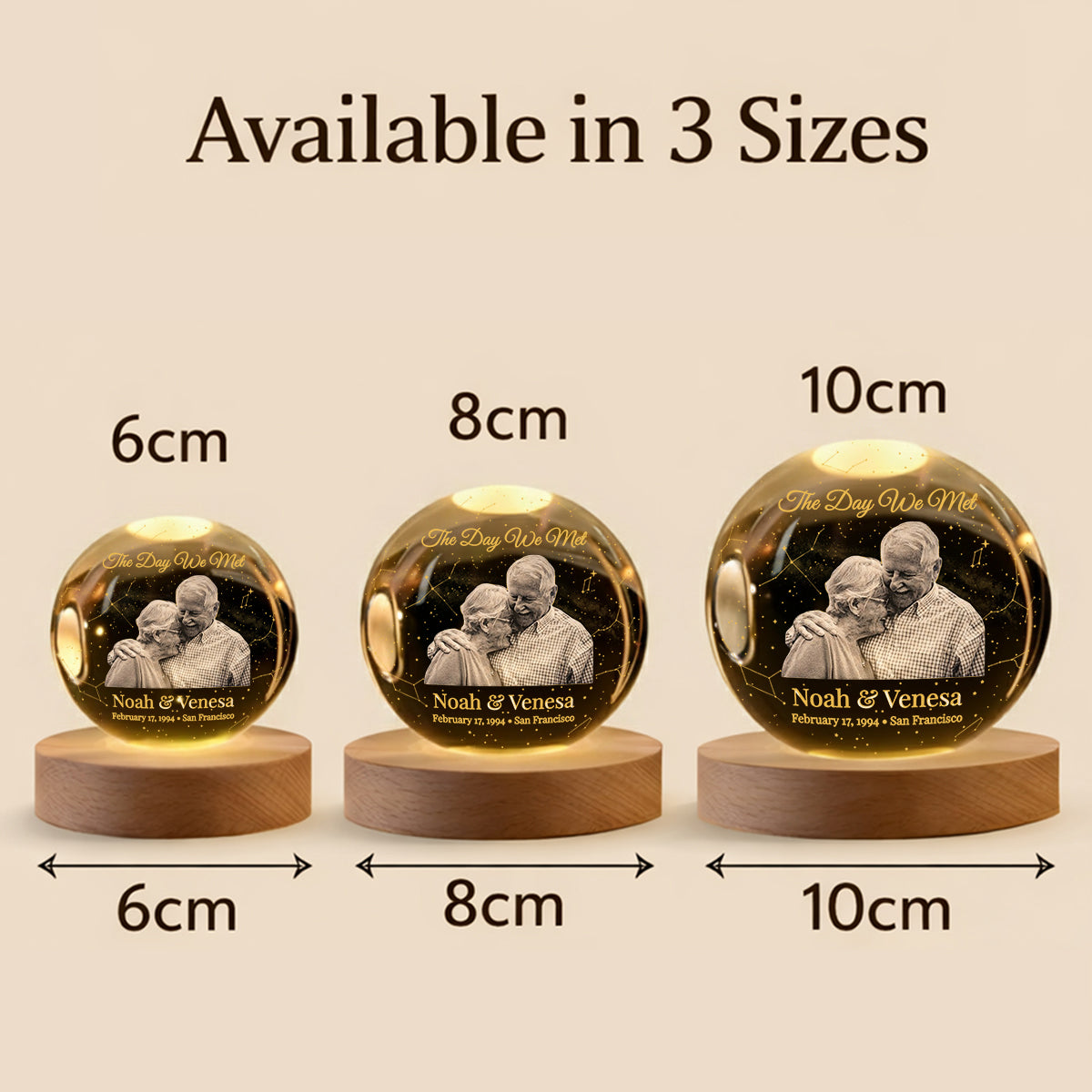Personalized Star Map, The Night We Met - Personalized Couple Crystal Ball Night Light