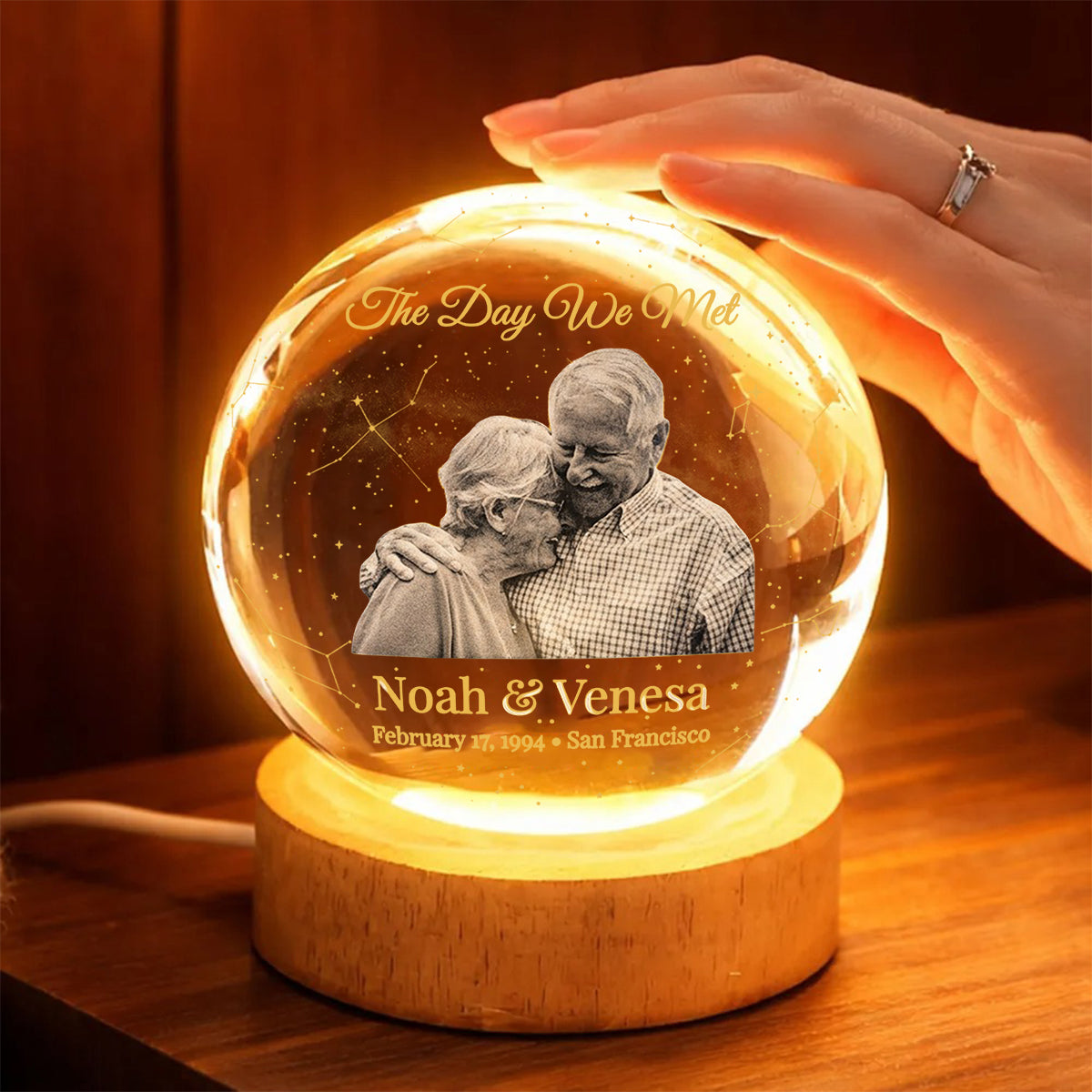 Personalized Star Map, The Night We Met - Personalized Couple Crystal Ball Night Light