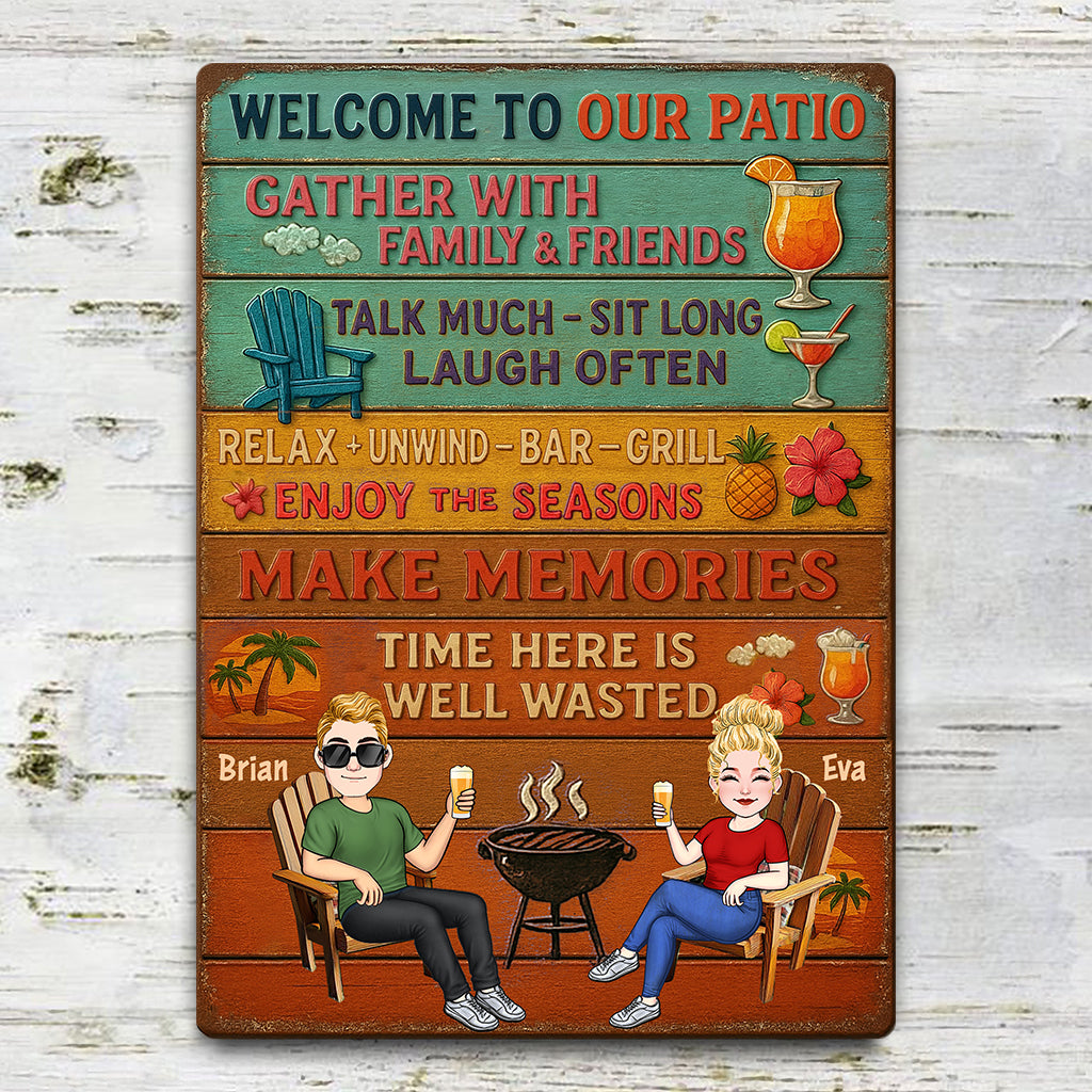 Welcome To Our Patio - Personalized Backyard Rectangle Metal Sign