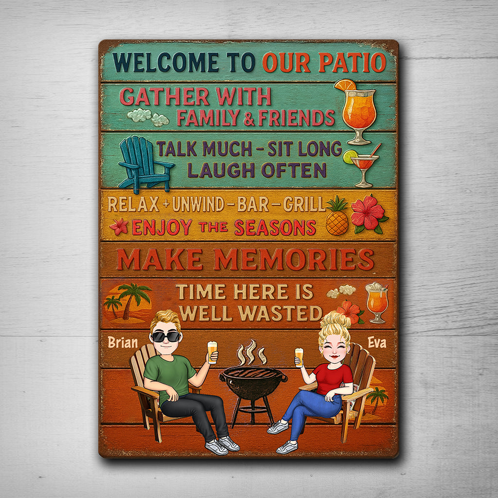Welcome To Our Patio - Personalized Backyard Rectangle Metal Sign
