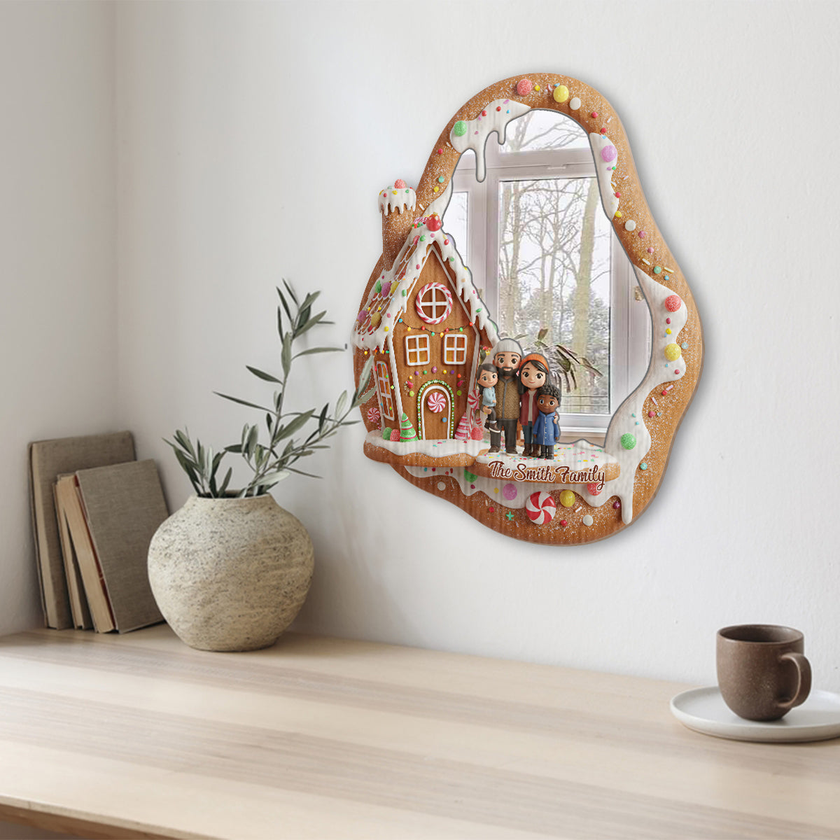 Merry Gingerbread Christmas - Personalized Family Wall Hanging Mirror