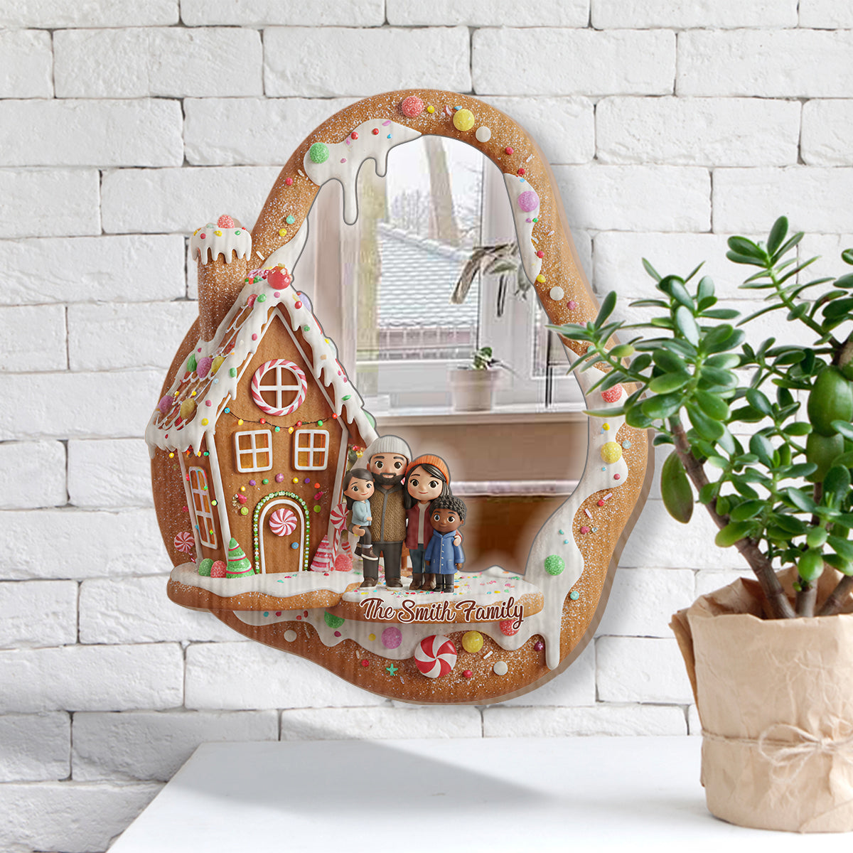 Merry Gingerbread Christmas - Personalized Family Wall Hanging Mirror