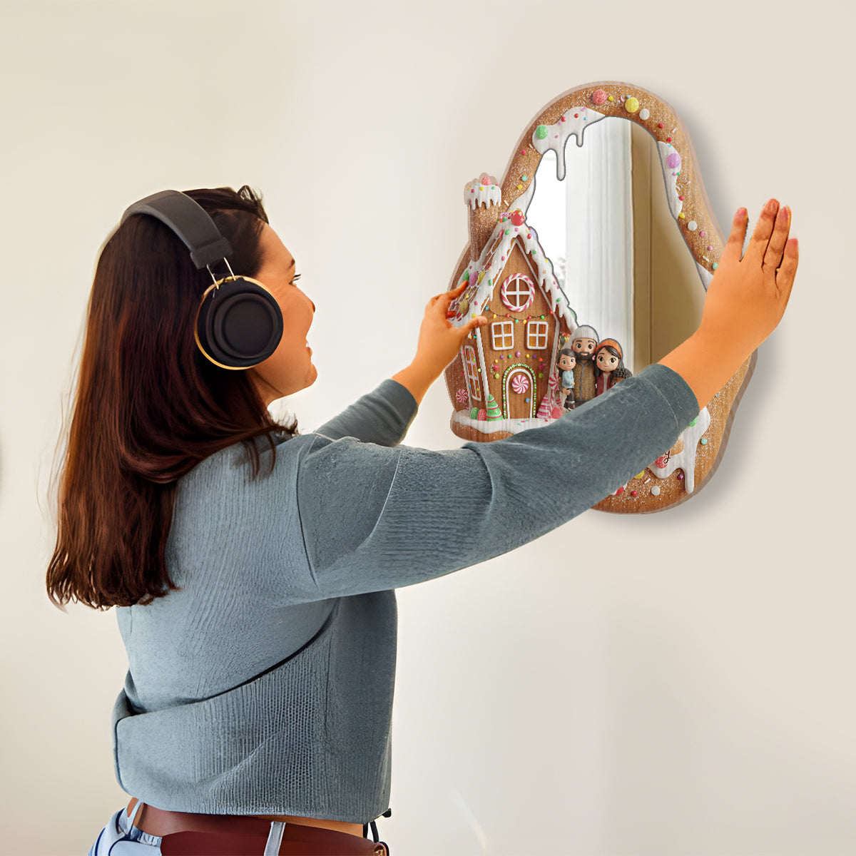Merry Gingerbread Christmas - Personalized Family Wall Hanging Mirror
