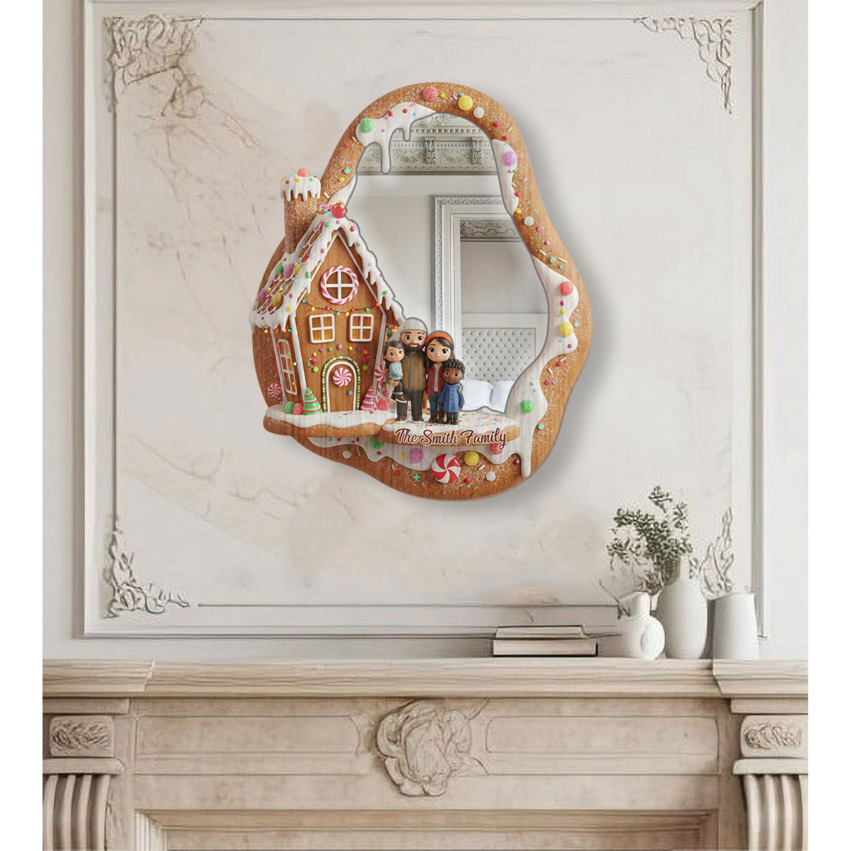 Merry Gingerbread Christmas - Personalized Family Wall Hanging Mirror