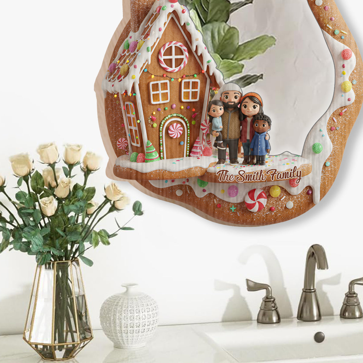 Merry Gingerbread Christmas - Personalized Family Wall Hanging Mirror