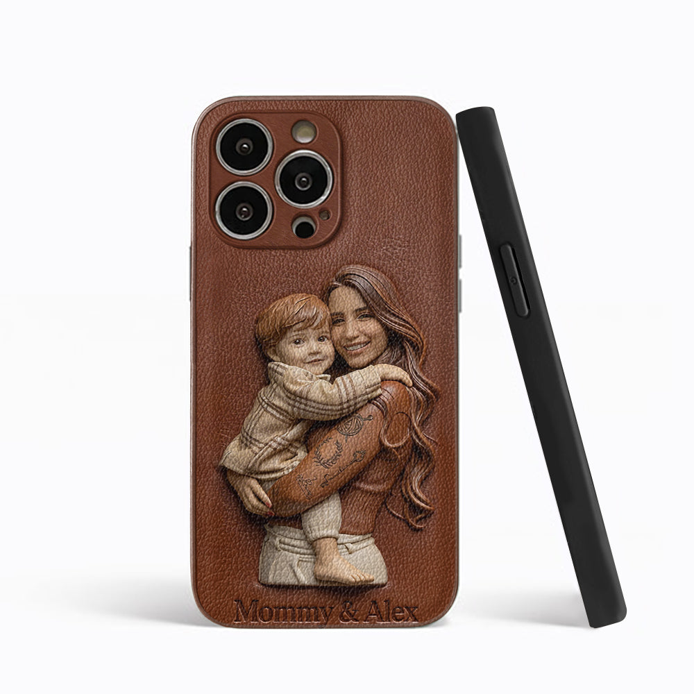 Étui de téléphone en cuir personnalisé avec photo pour maman ou grand-mère