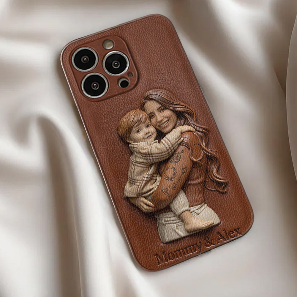 Étui de téléphone en cuir personnalisé avec photo pour maman ou grand-mère