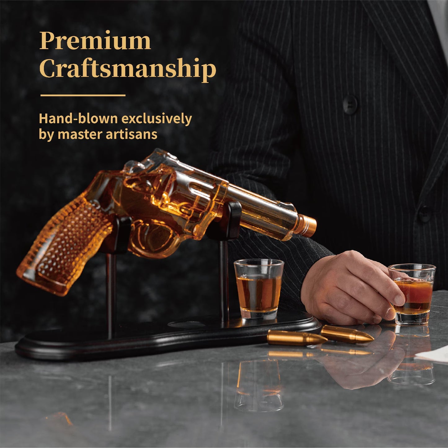 Gun Whiskey Decanter Set with Two Shot Glasses
