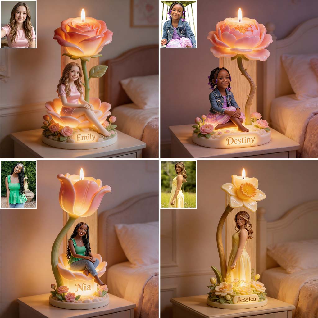 Custom From Photo And Flower - Personalized Self Love Custom Shape Wooden Candle Holder