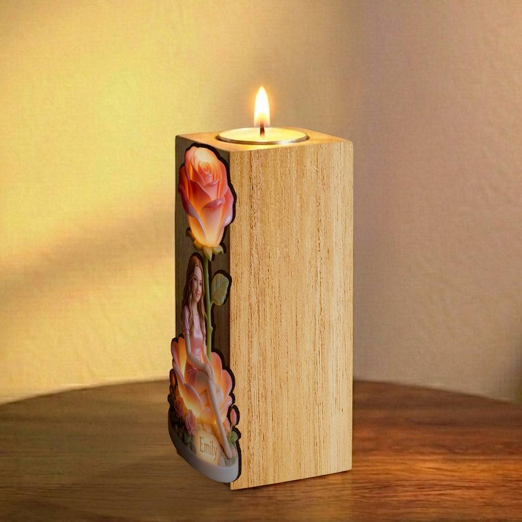 Custom From Photo And Flower - Personalized Self Love Custom Shape Wooden Candle Holder