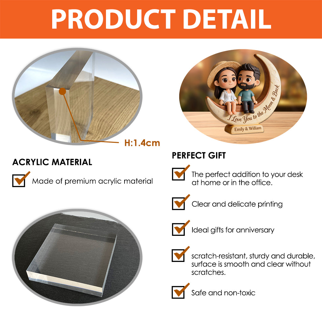 I Love You to the Moon & Back - Personalized Couple Custom Shaped Acrylic Plaque