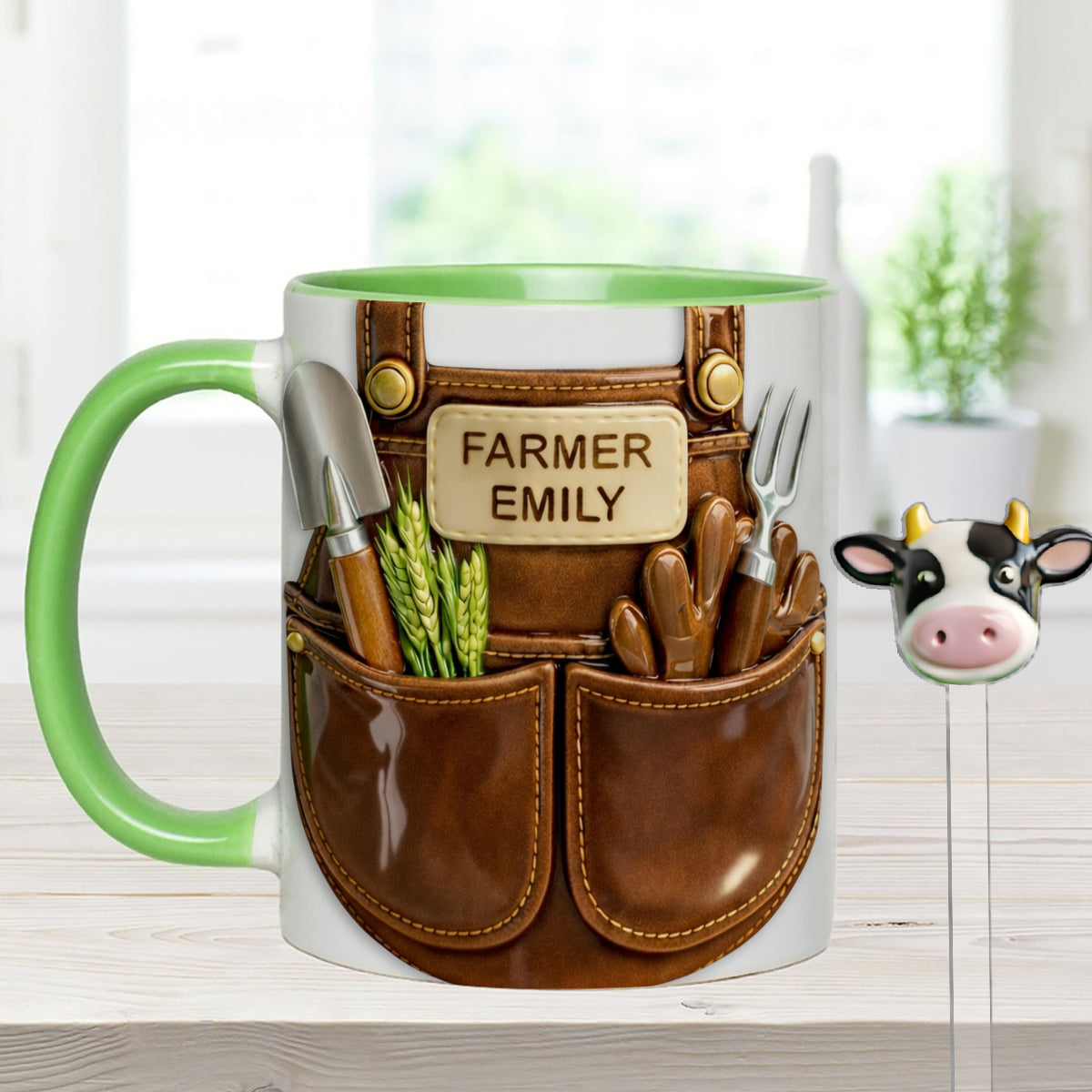 Farmer Gift Idea, Farm Decor - Personalized Farmer Set Accent Mug with Acrylic Stirrers