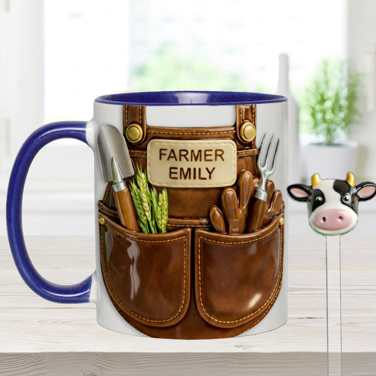 Farmer Gift Idea, Farm Decor - Personalized Farmer Set Accent Mug with Acrylic Stirrers