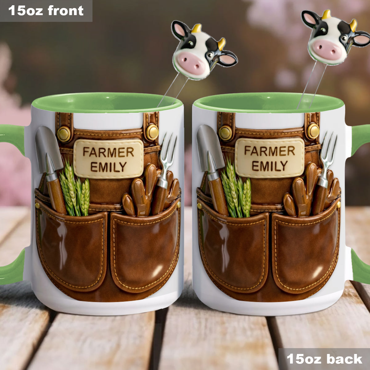 Farmer Gift Idea, Farm Decor - Personalized Farmer Set Accent Mug with Acrylic Stirrers