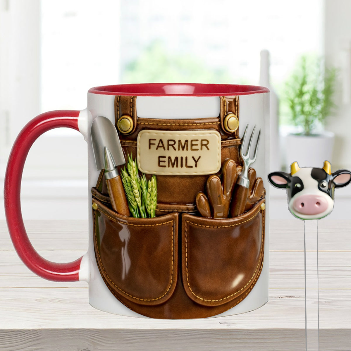 Farmer Gift Idea, Farm Decor - Personalized Farmer Set Accent Mug with Acrylic Stirrers