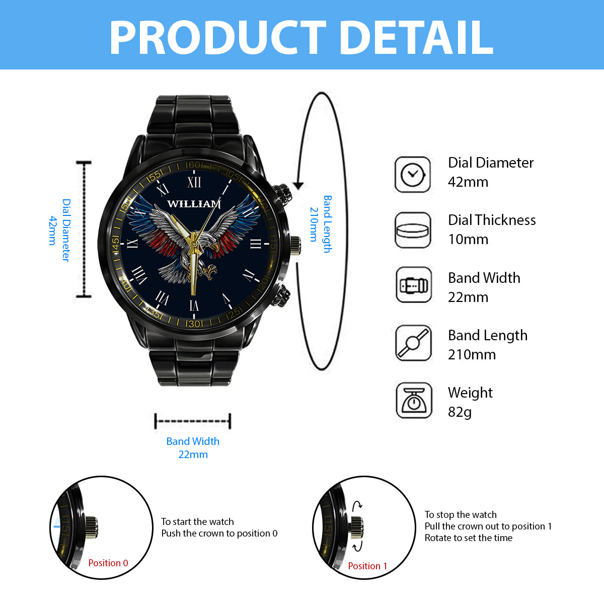Freedom Strong Eagle – Personalisierte Armbanduhr zum Unabhängigkeitstag/4. Juli