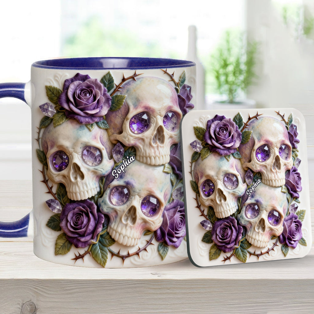 Skulls And Roses - Personalized Skull Accent Mug & Coaster